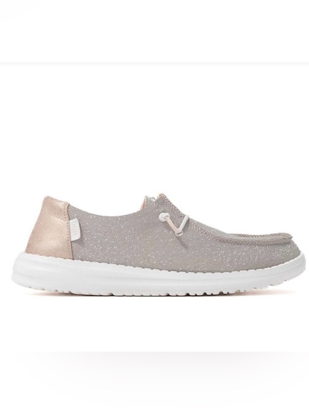 NEW HEYDUDE Wendy Sparkling Glitter Metallic Slip-on Mocs Rose Gold/Silver 9